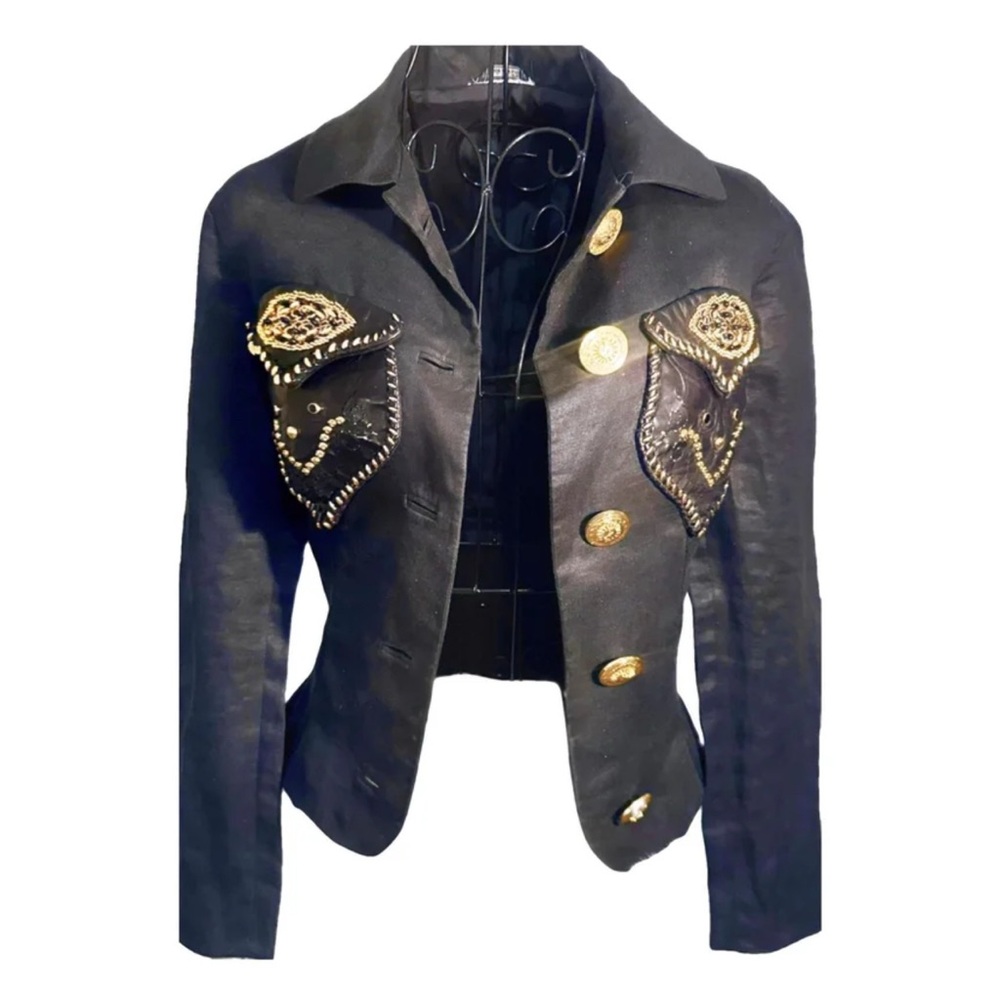 Gianni Versace Couture 92’ jacket with leather and gold embellishments - vintage